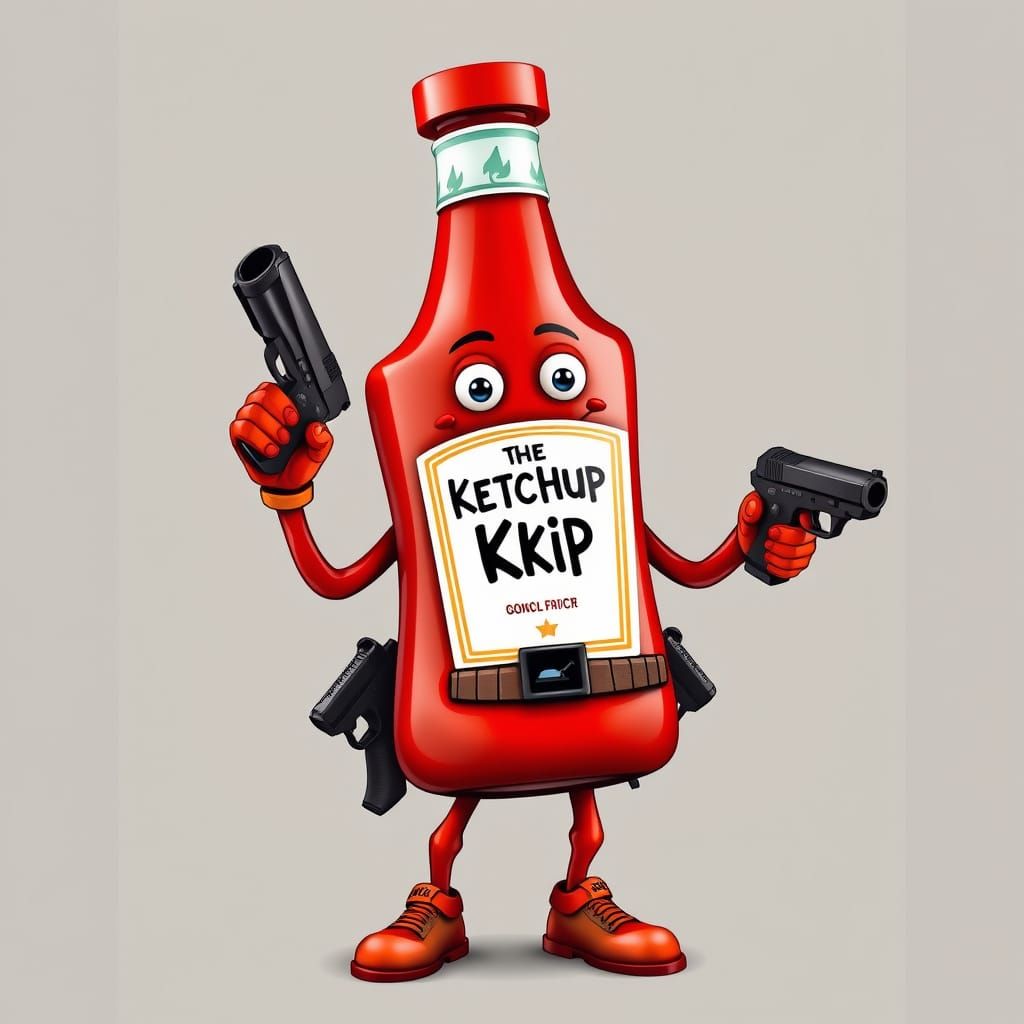 The Ketchup Kid: Armed Ketchup Bottle Character