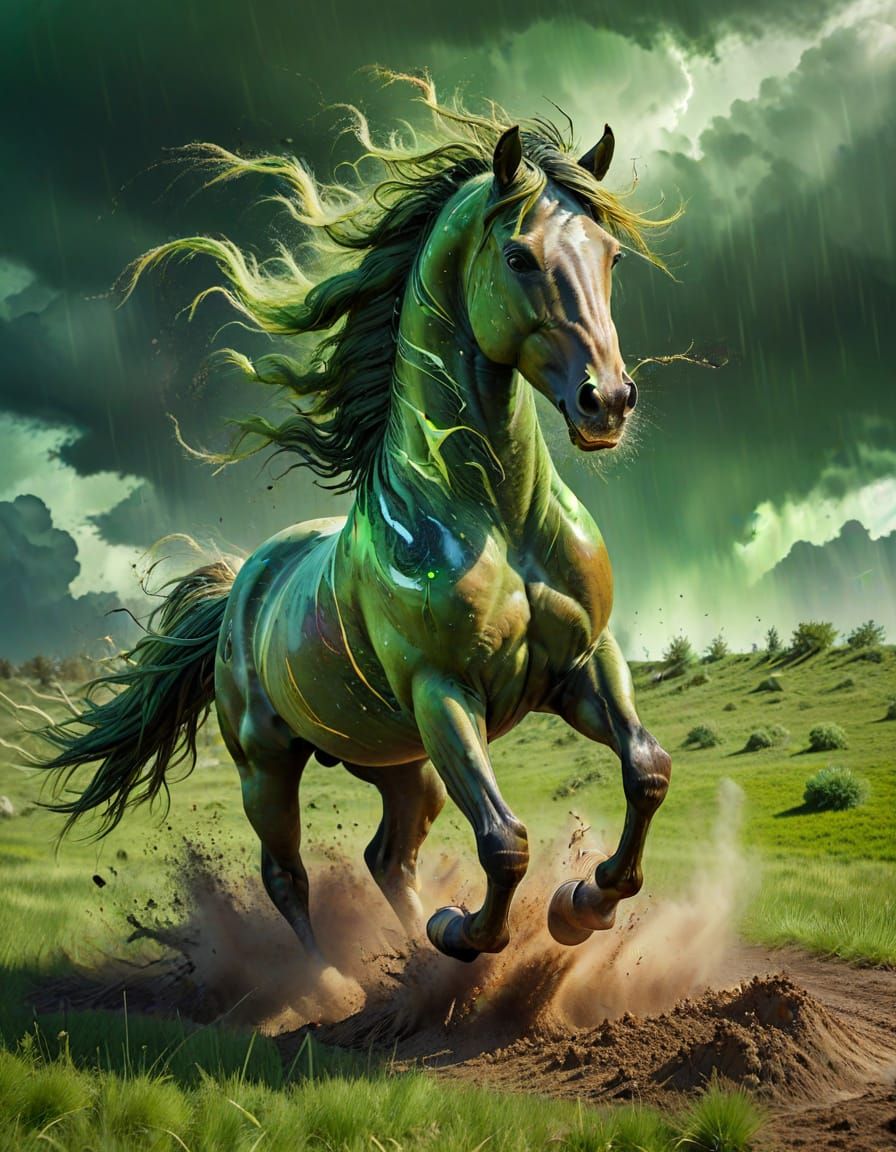 Horse Tornado Spirit in Green Pasture