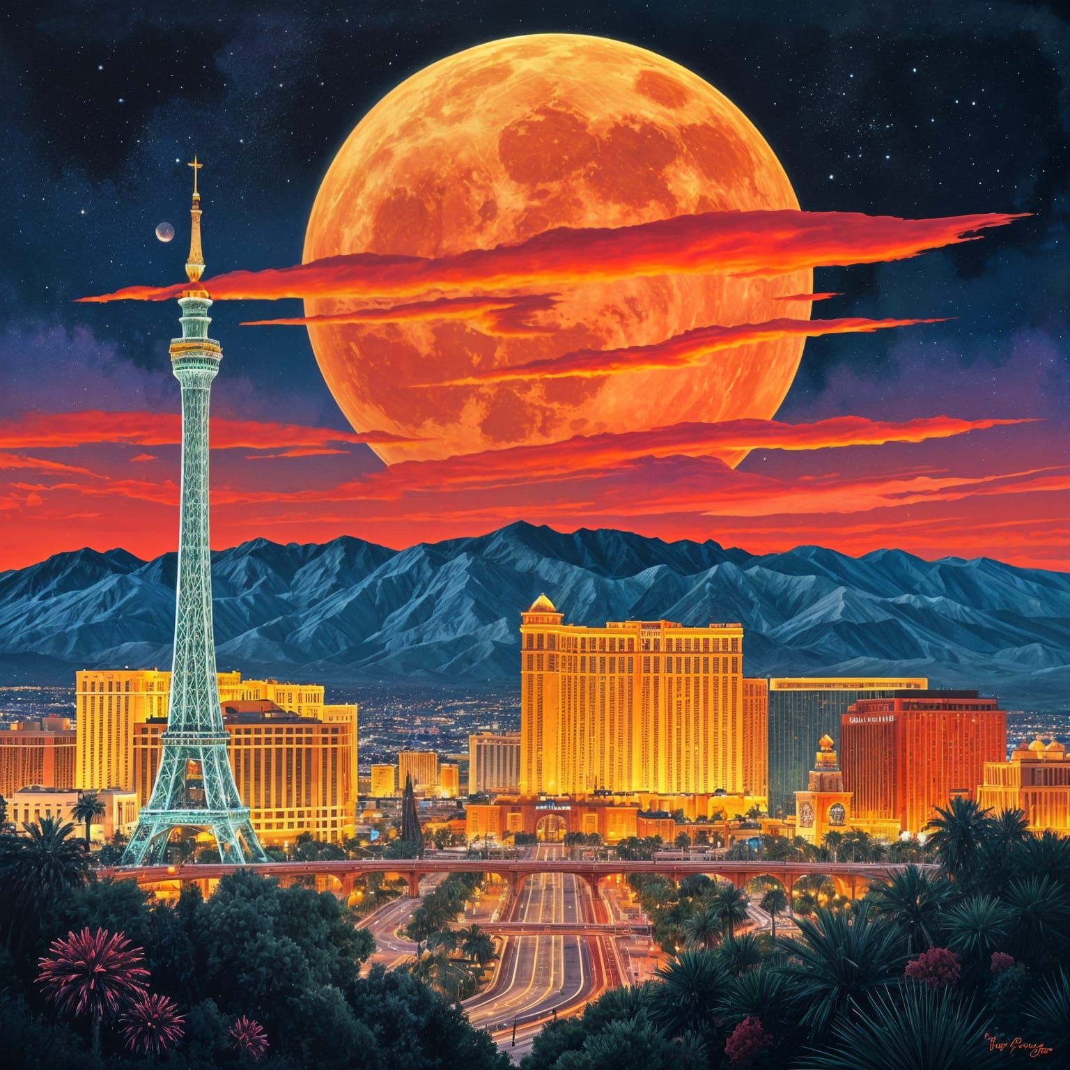 Las Vegas Skyline Meets Nature at Sundown