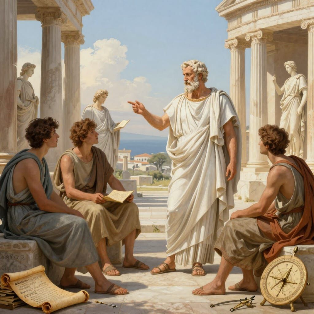 Ancient Greek Philosophers Teaching Disciples in Agora