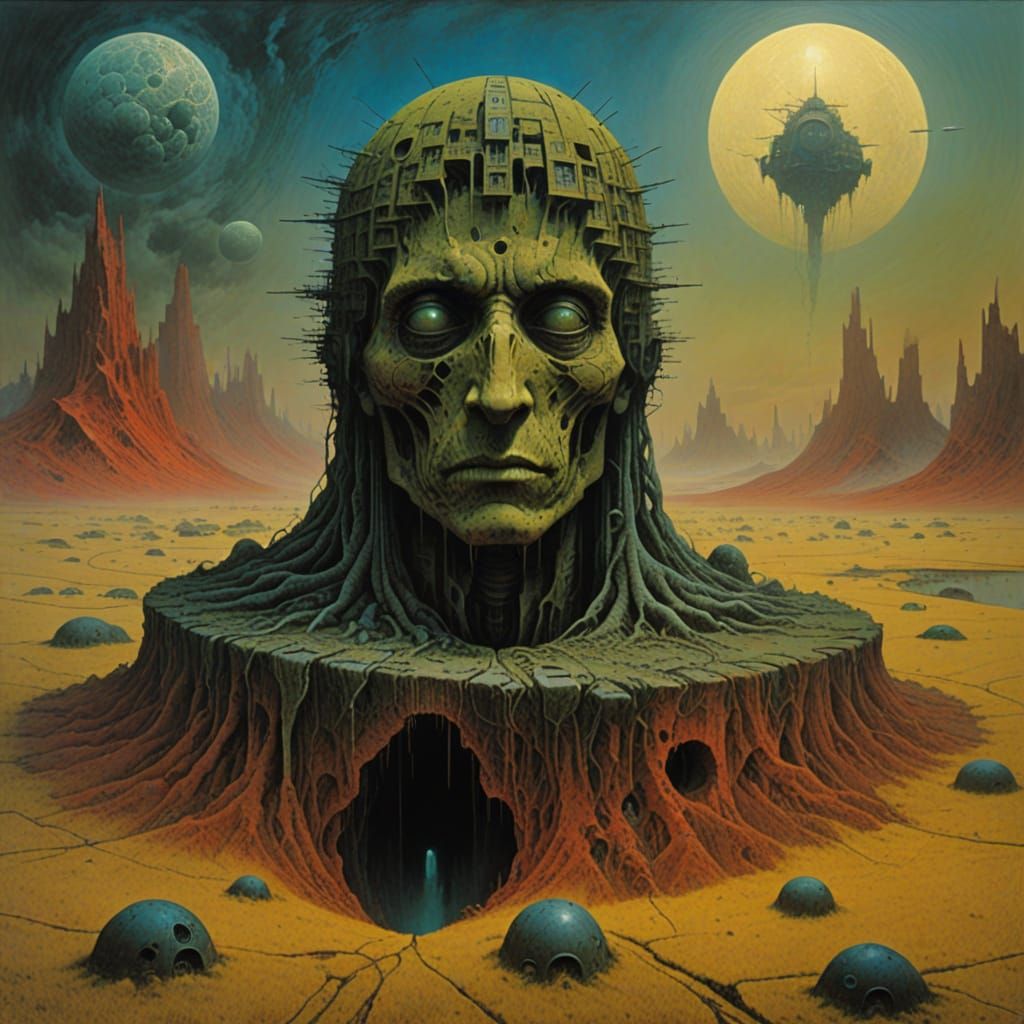 Surreal Dystopian Landscape in Beksiński Style