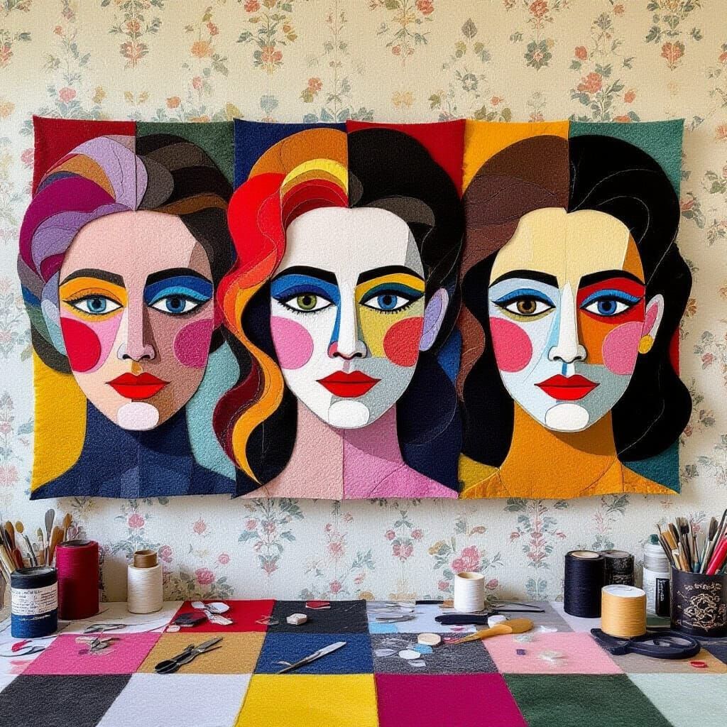 Felt Portrait Gallery Wall in Hyperrealistic Style