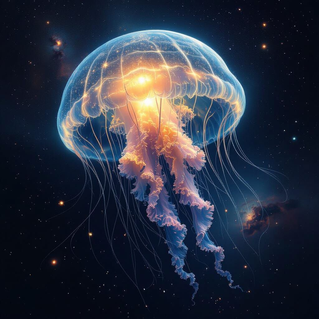 Cosmic Jellyfish Drifting Through Stardust and Planets
