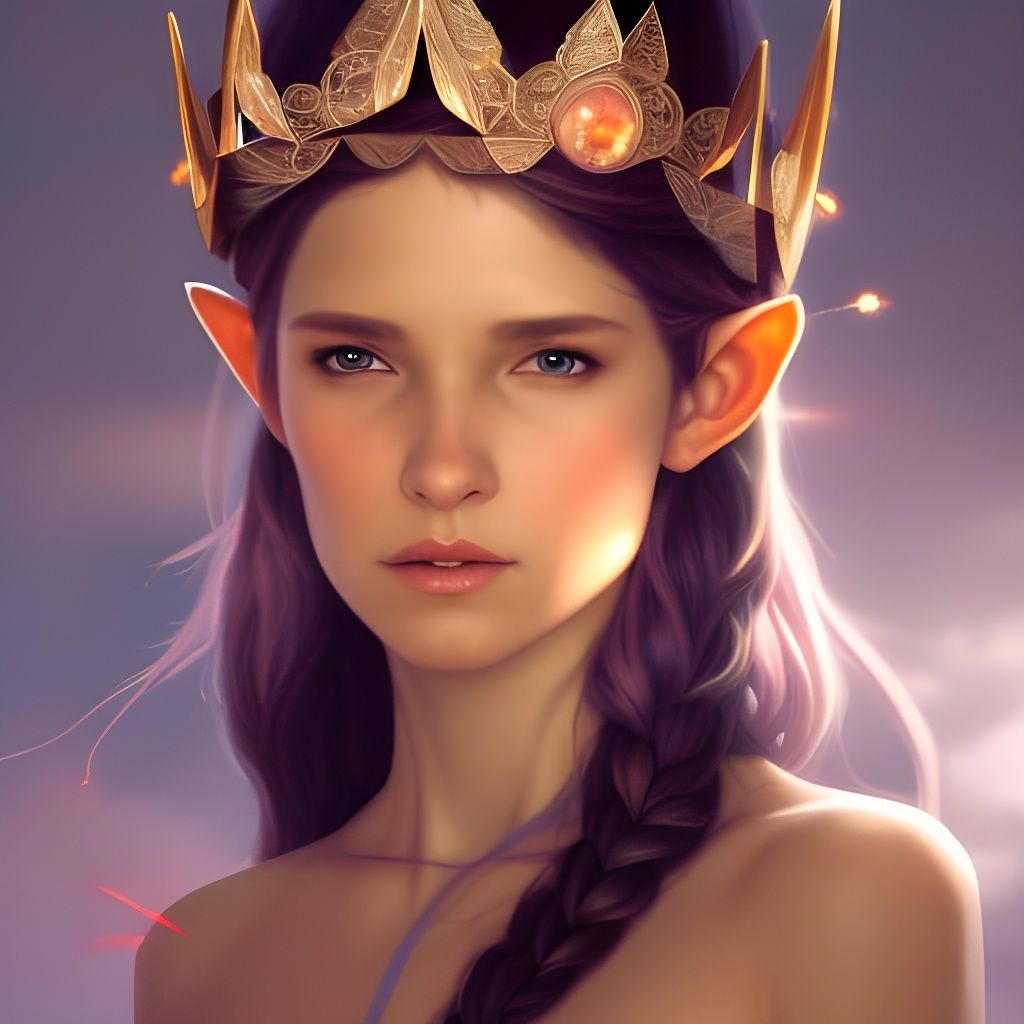 Shining Elf Queen Portrait in Hyperdetailed Digital Art