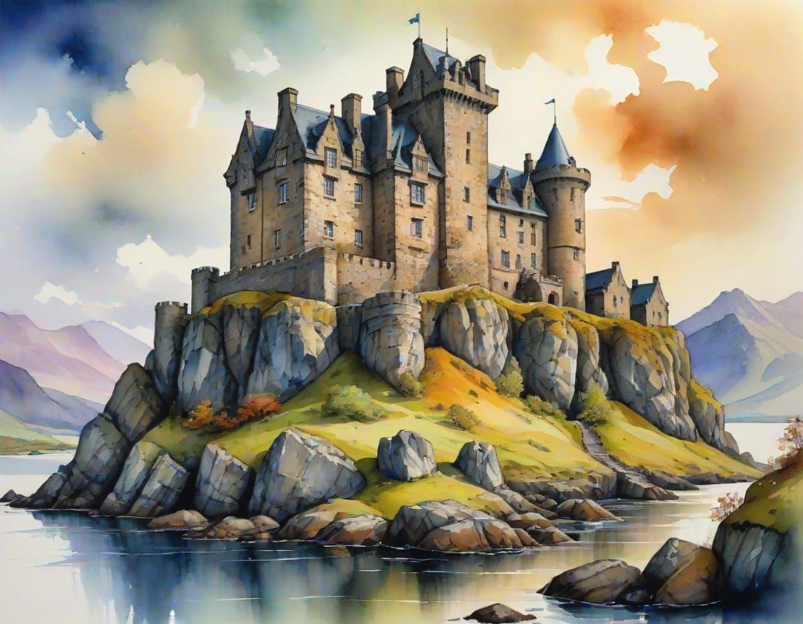Alcohol Ink Painting of Old Scottish Castle