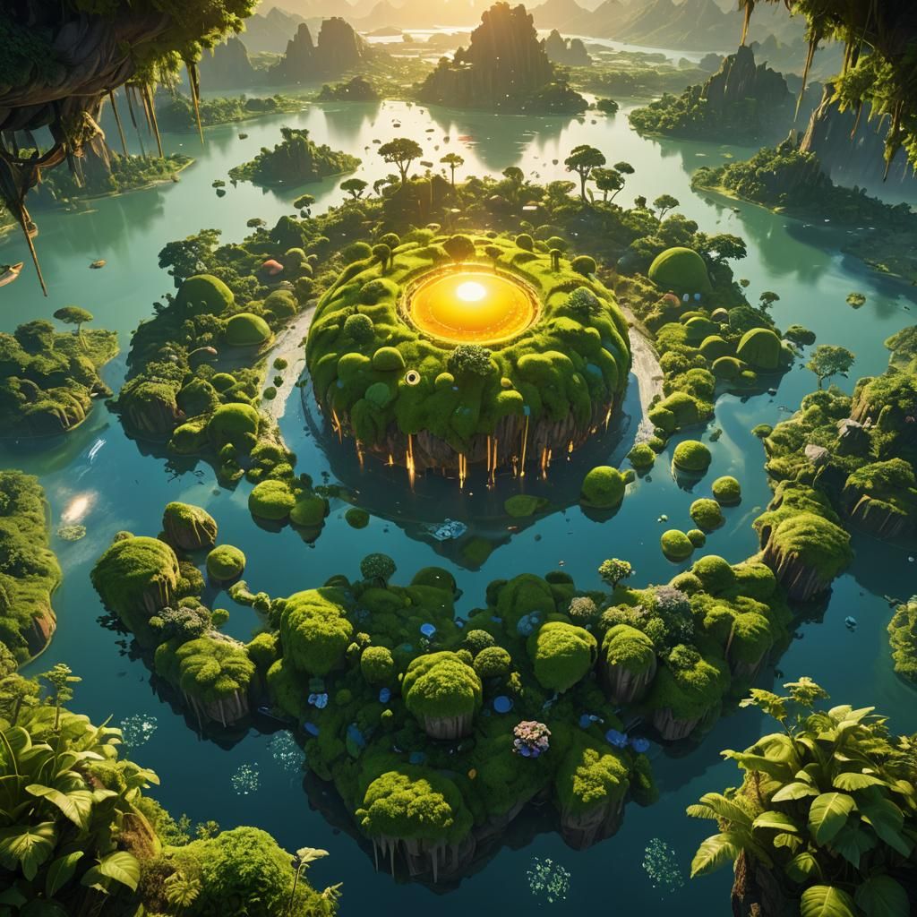 Sun and Earth Among Floating Islands