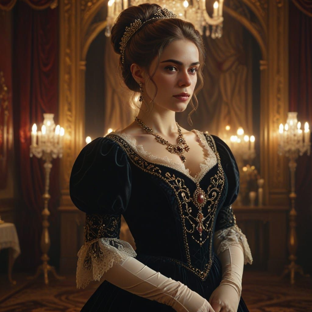 Elegant Victorian Woman Portrait in Oil Painting Style