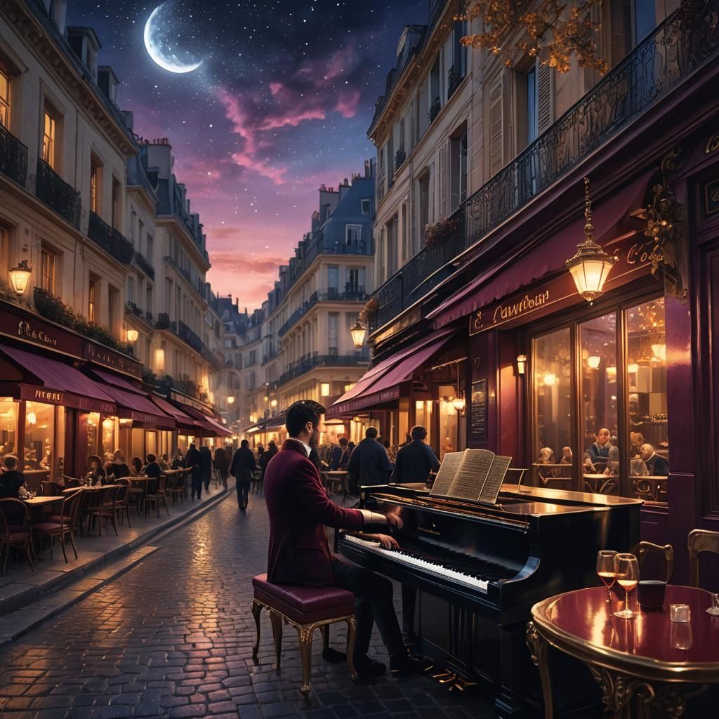Parisian Cafe at Night: A Detailed Matte Painting
