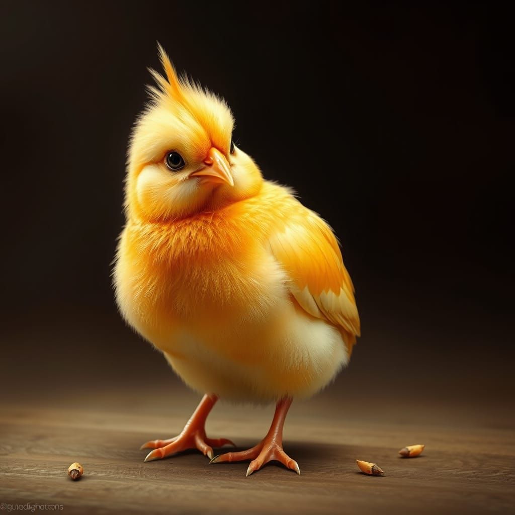 Hyperrealistic Chick Singing with Soft Plumage