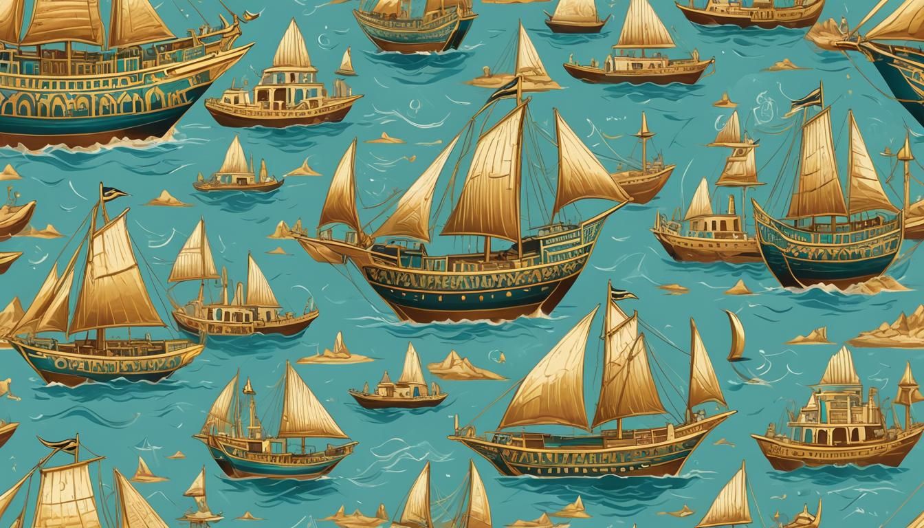 Egyptian Frigate with Golden and Cyan Colors