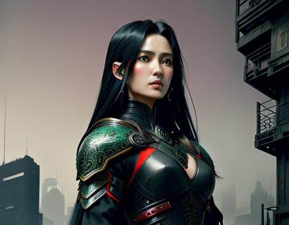 Dystopian Warrior in Eerie Surrealist Style