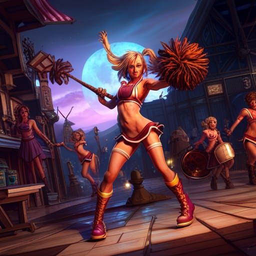 Cheerleader with Chainsaw: Fantasy Art Masterpiece