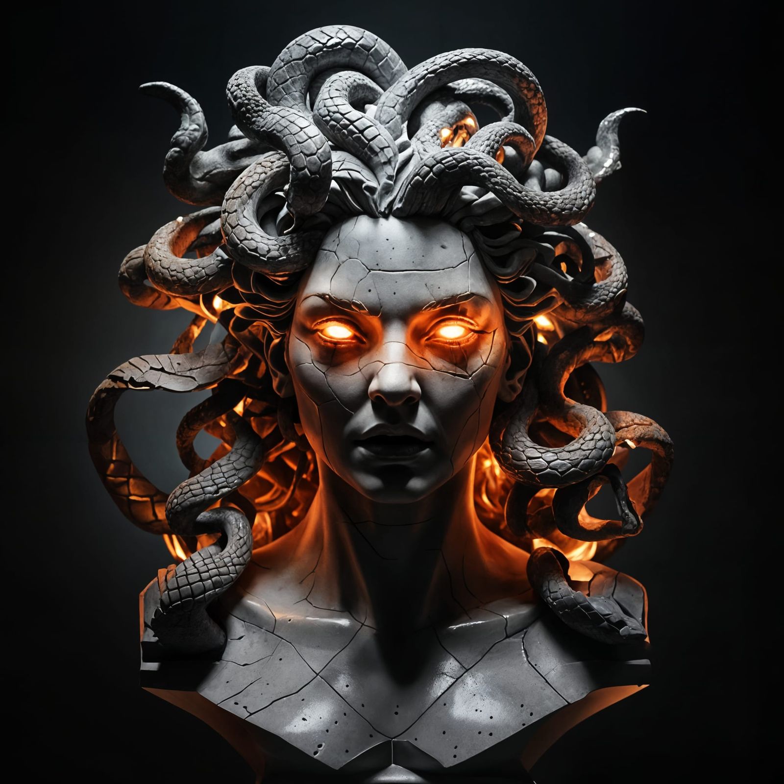 Medusa Bust Crumbles to Life with Vengeful Glow