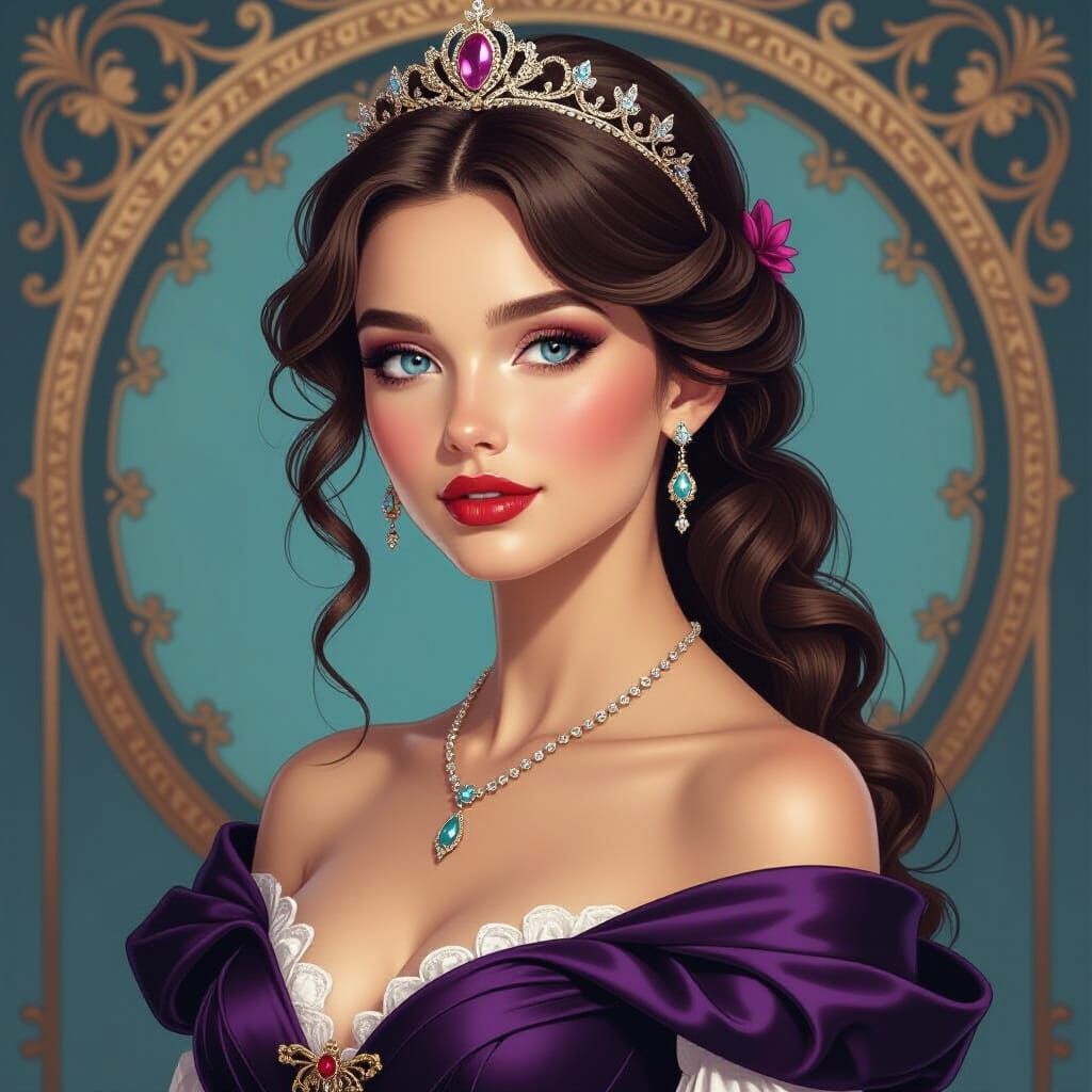 Beautiful Woman with Blue Eyes in Art Nouveau Style