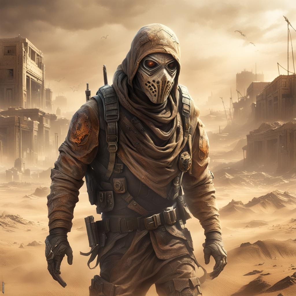 Sand Cyborg Assassin in Desert Sandstorm