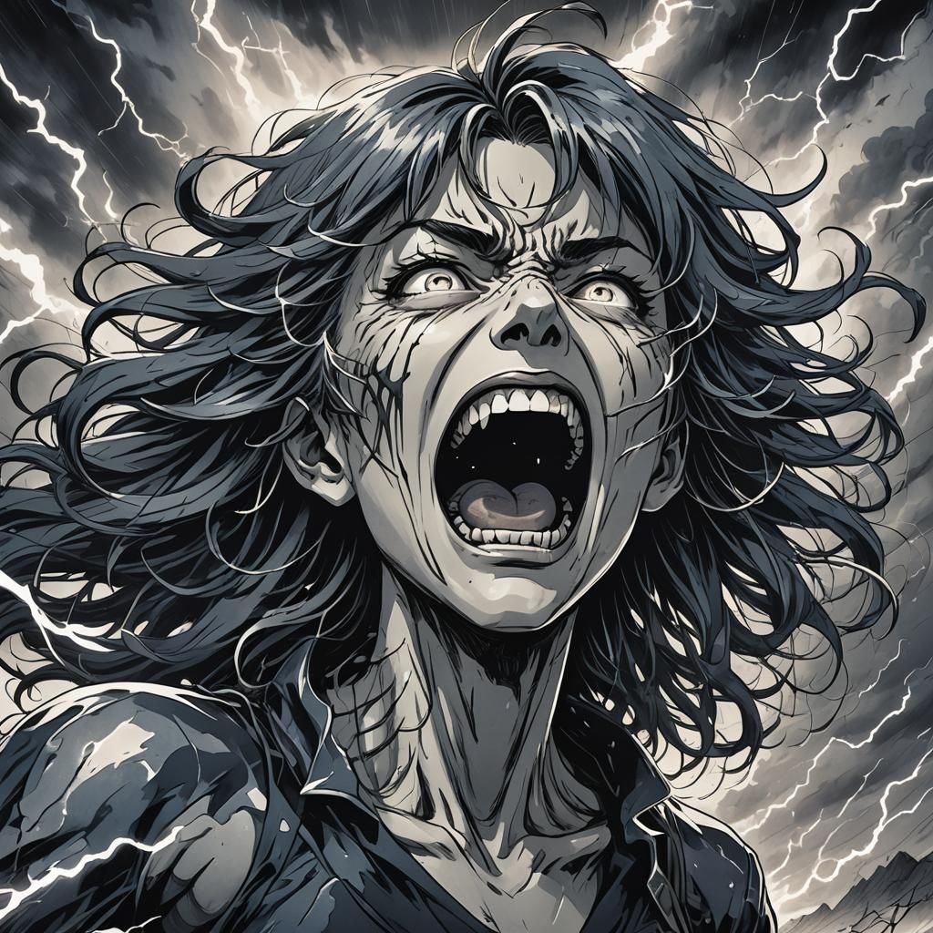 Banshee Screaming in Desolate Landscape: Anime Art