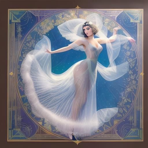 Art Deco Lady with Panther in Gown