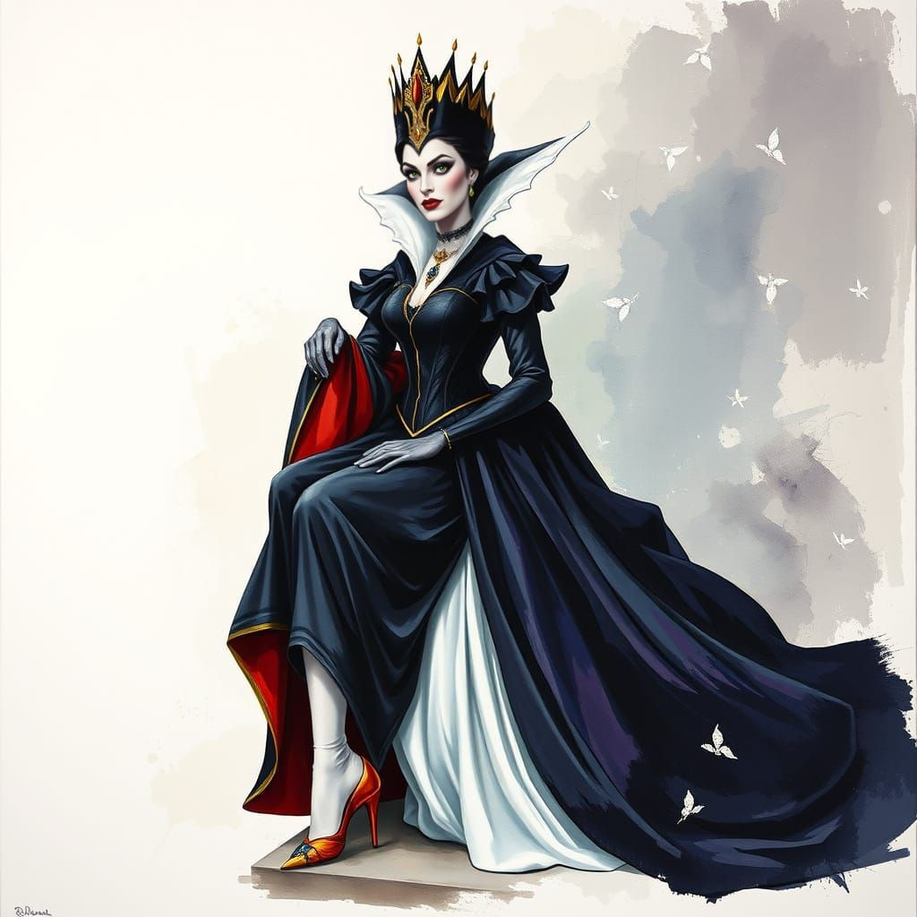 Evil Queen in Gouache Style Watercolor Painting