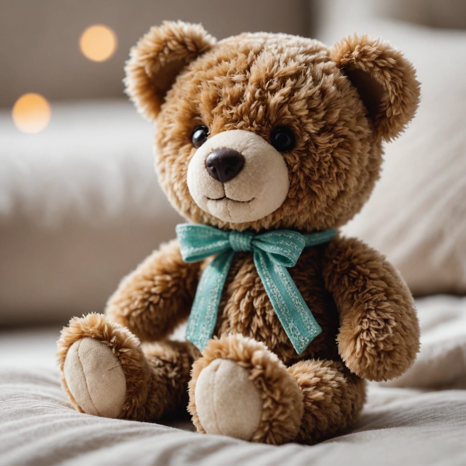 Macro Shot of Adorable Teddy Bear on Cozy Bed