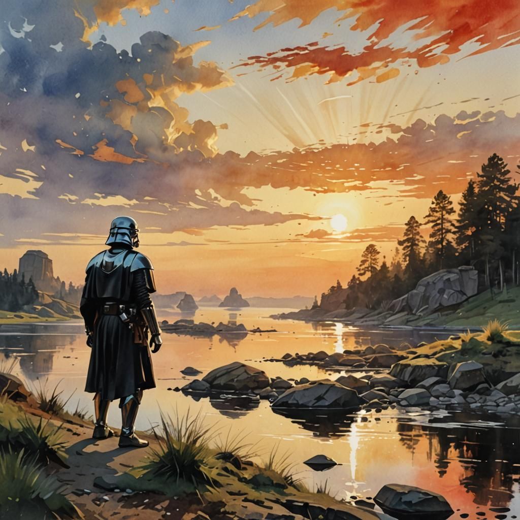 Star Wars Sunrise Watercolor Painting in HDR