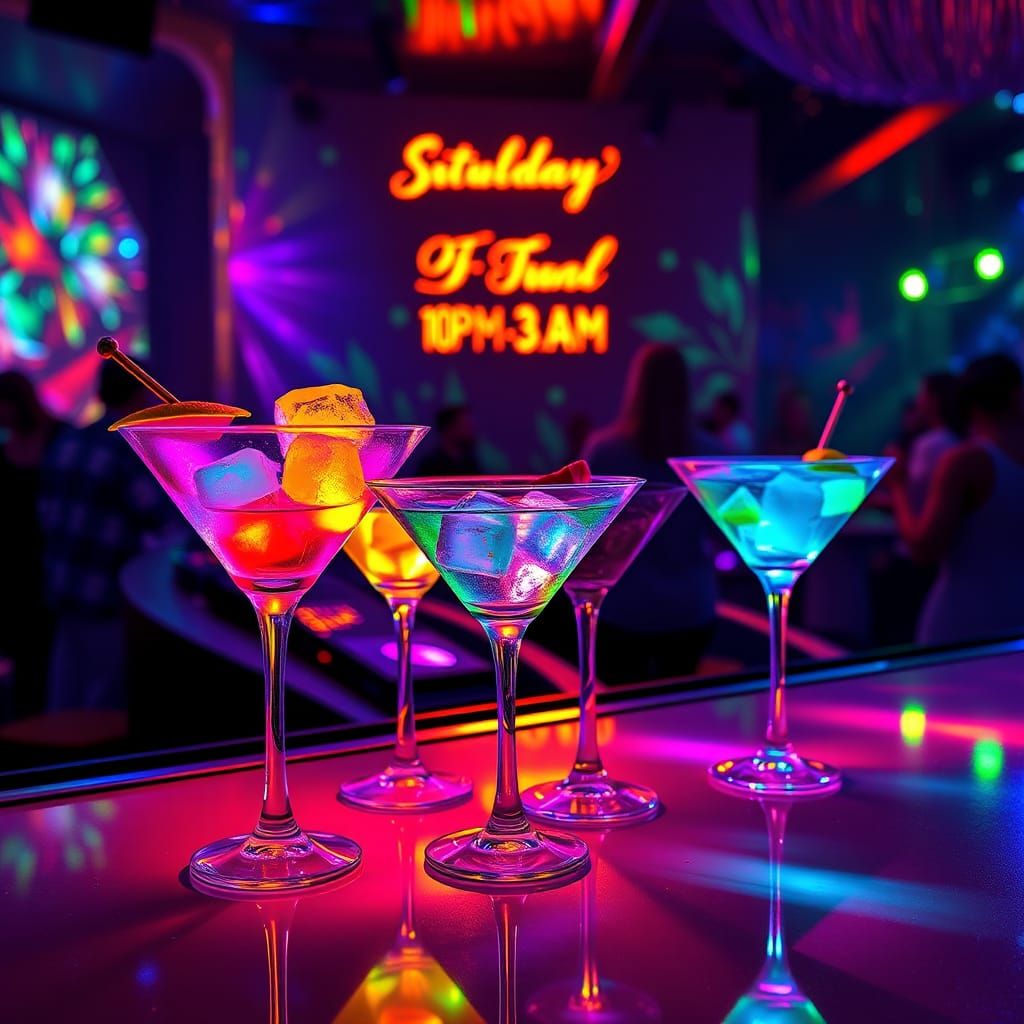 Luminous Martinis in a Vibrant Club Night Scene