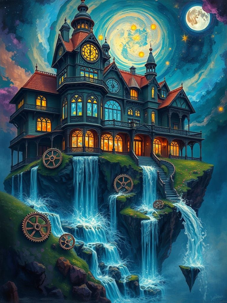 Steampunk Victorian Mansion on Floating Island