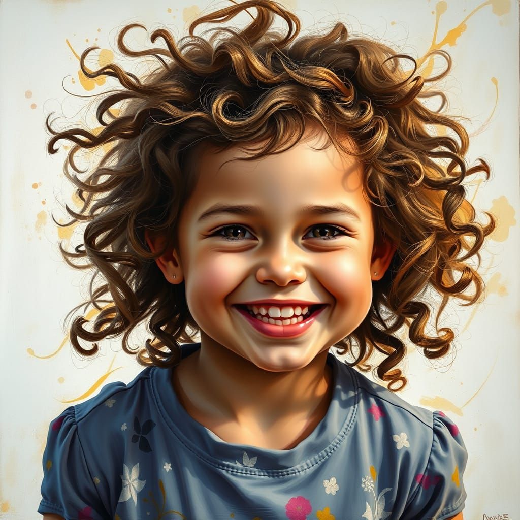 Joyful Girl's Portrait in Liquid Painting Style