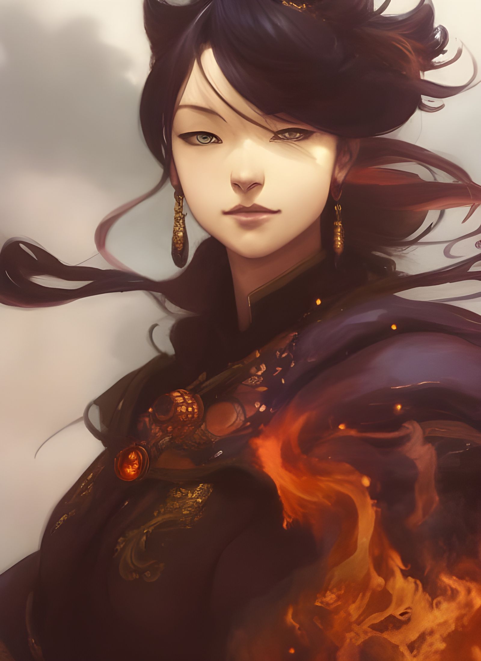 Beautiful Fire Mage Portrait in Anime Style