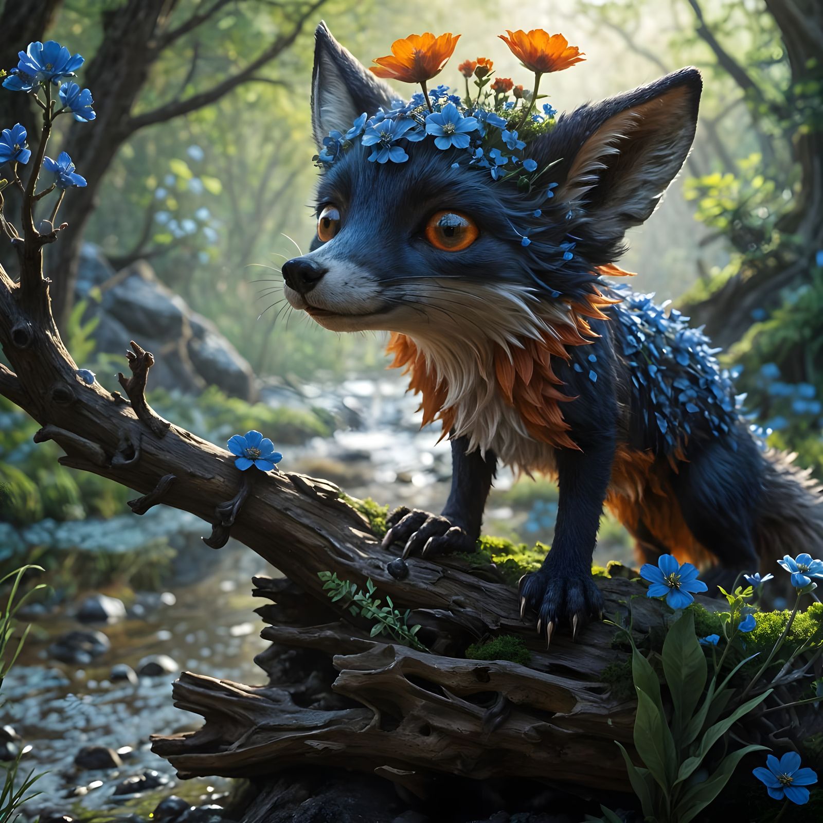 Moss Fox with Butterfly Ears in Fantasy Forest