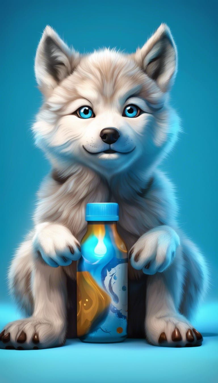 Animated Siberian Wolf Pup Plays with Crypto