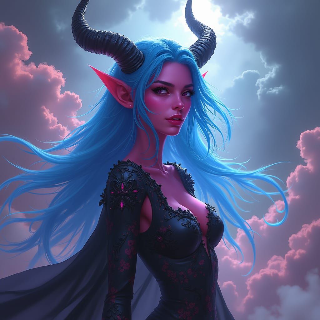 Tiefling Warlock with Pink Skin in Cinematic Style