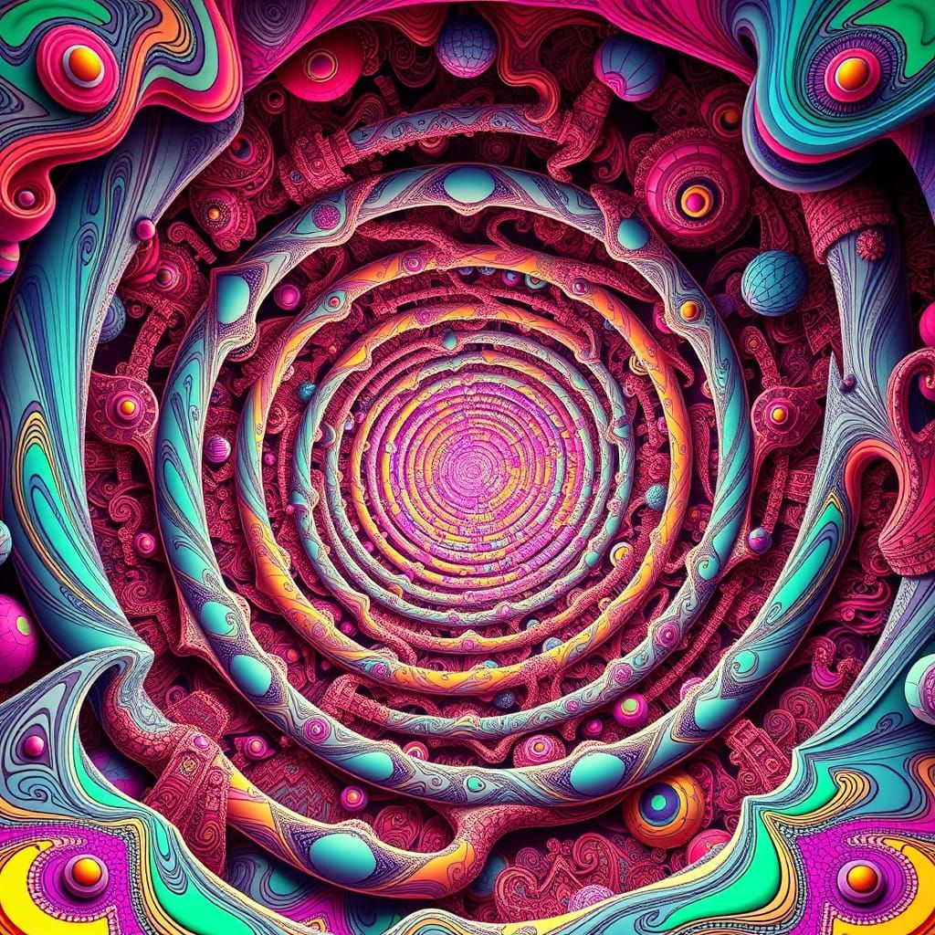 Psychedelic Abstract Labyrinth in Neon Hues