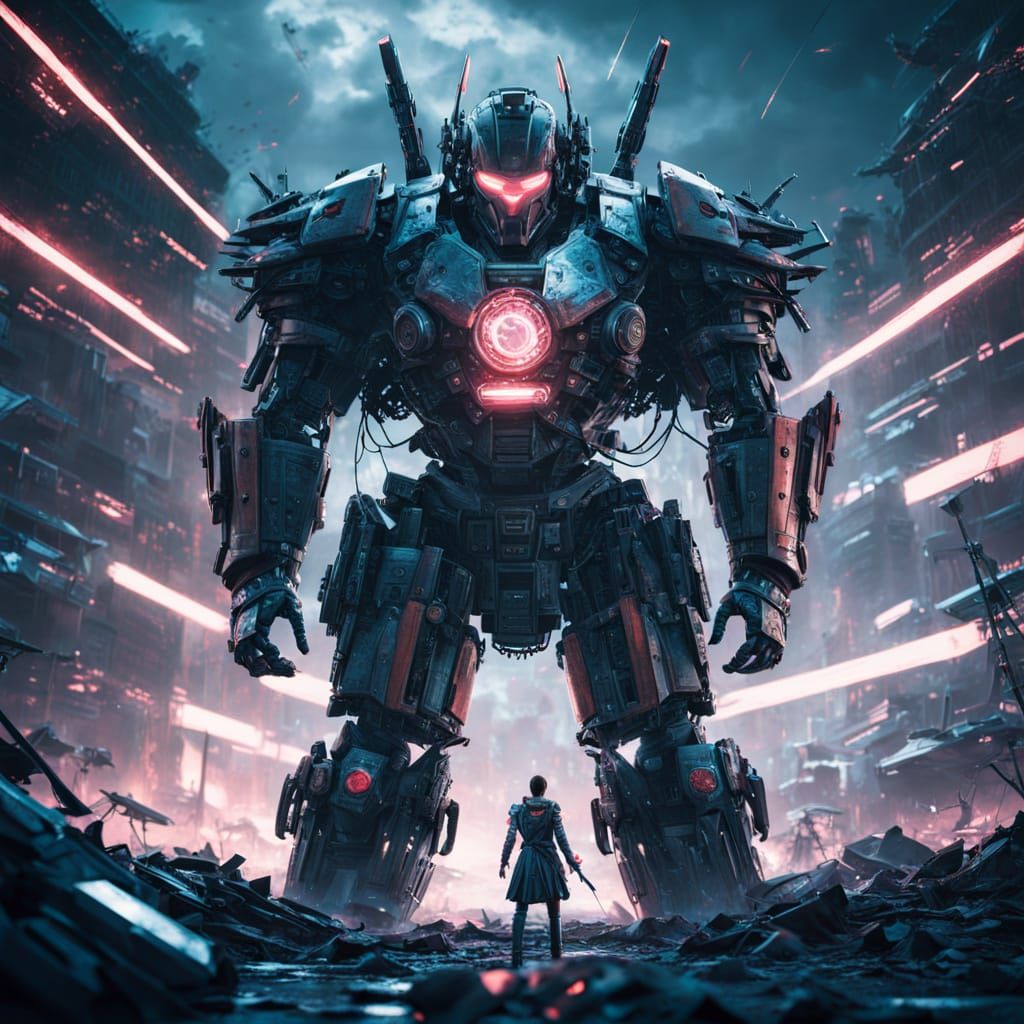 Futuristic Samurai on Desolate Battlefield