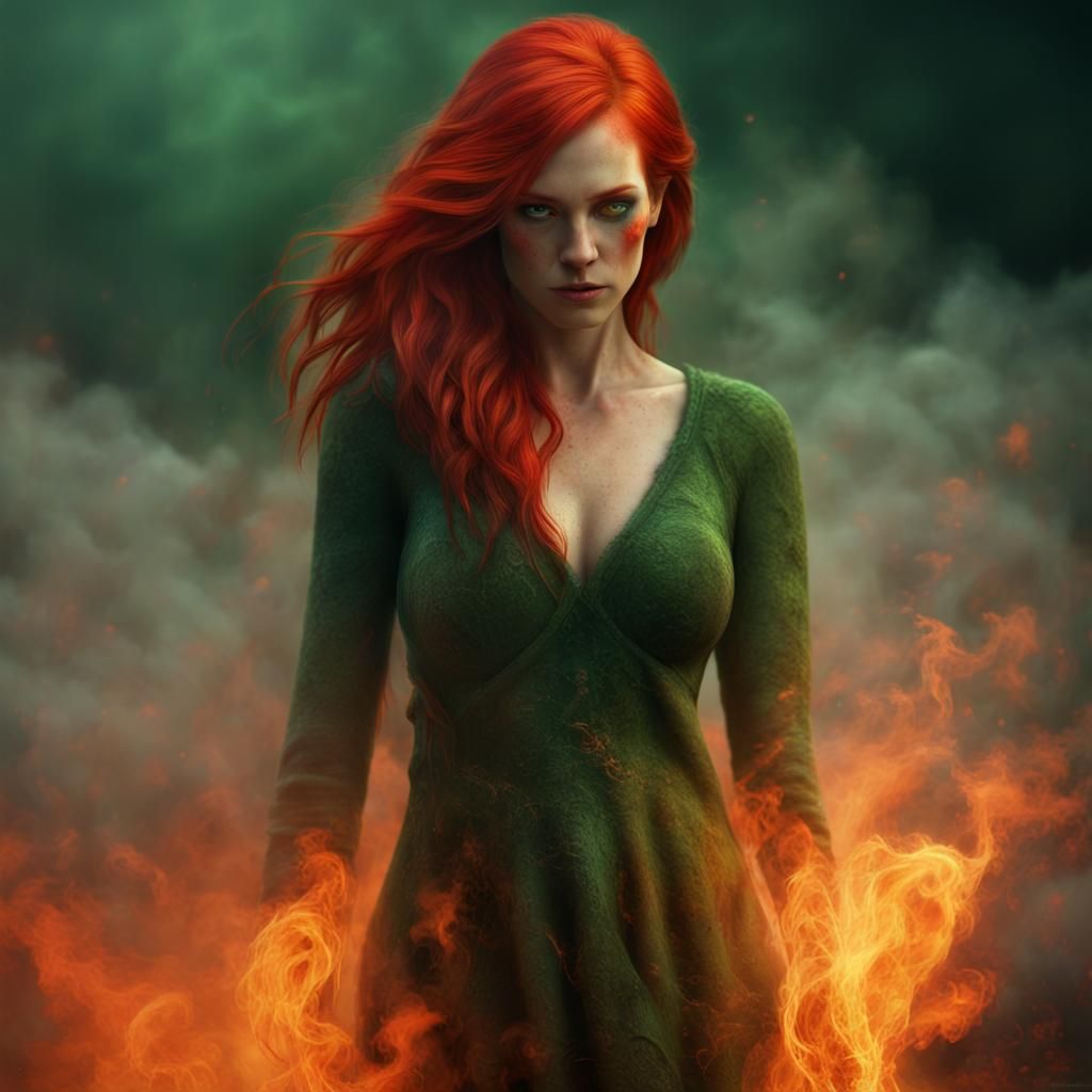 Fiery Woman with Marble Skin in Detailed Digital Art