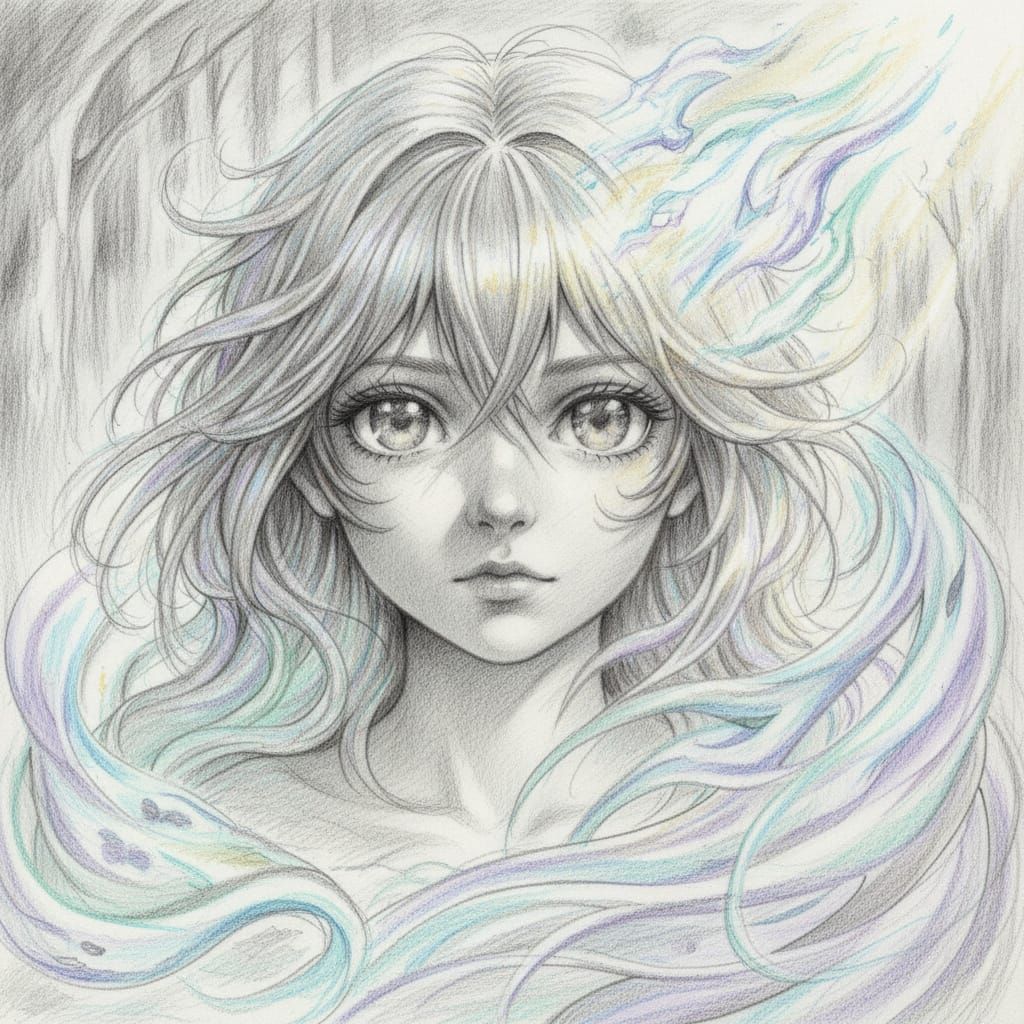 Anime Girl Portrait with Magical Swirling Energy