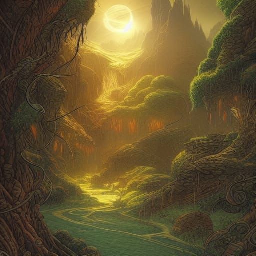 Colorful Fantasy Landscape in Comic Book Art Style