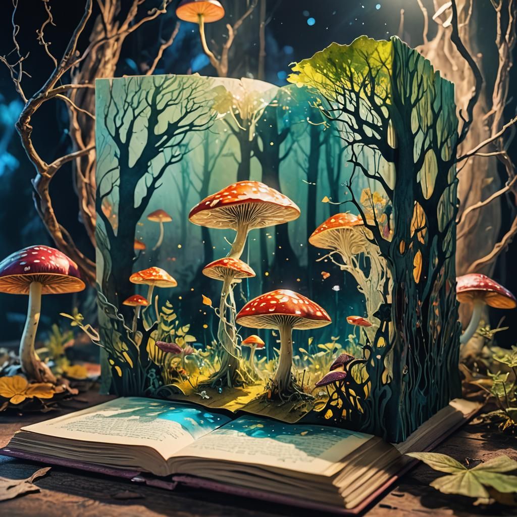 Fairytale Pop-Up Book in Cozy Room, Holographic Art