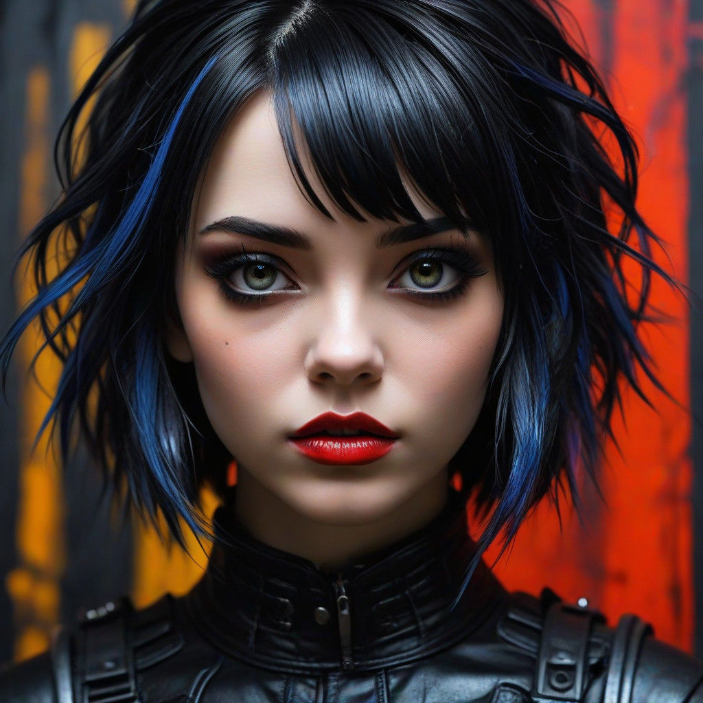 Exuberant Goth Girl in Cyberpunk Landscape