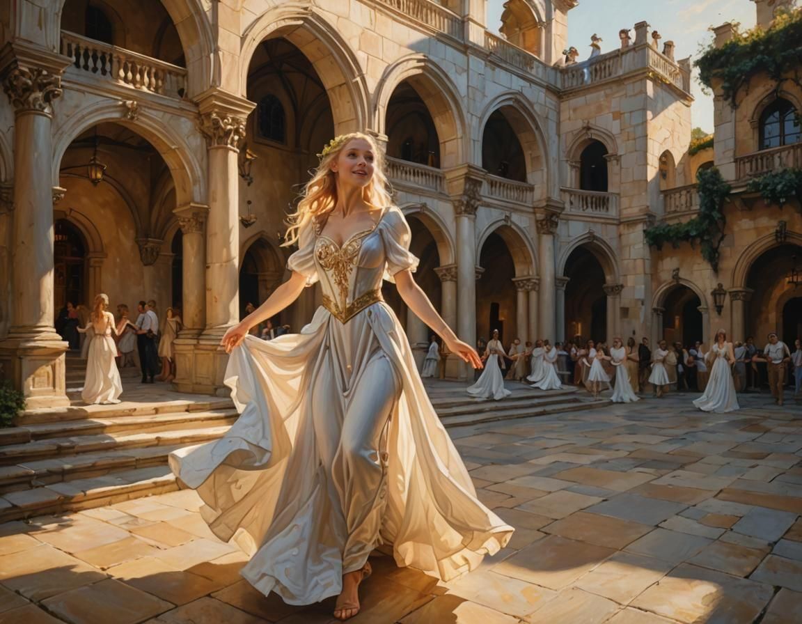Renaissance Elf Dance in Crowded Courtyard