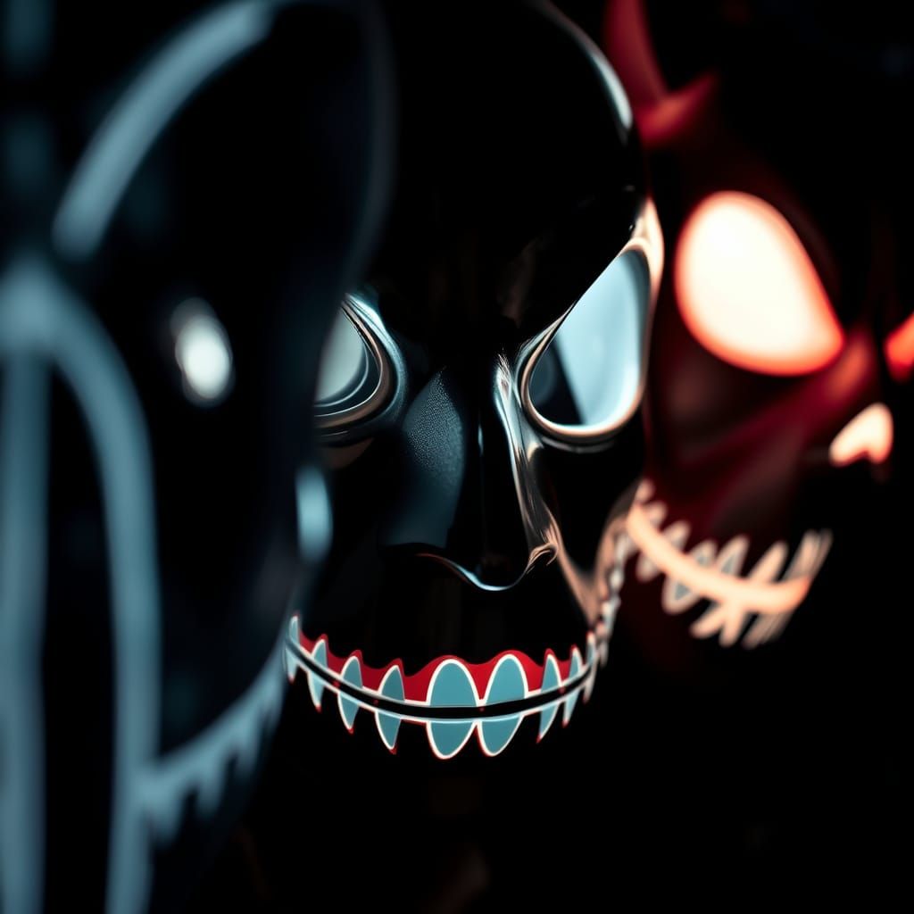 Unique Designer Halloween Masks in Dramatic Light