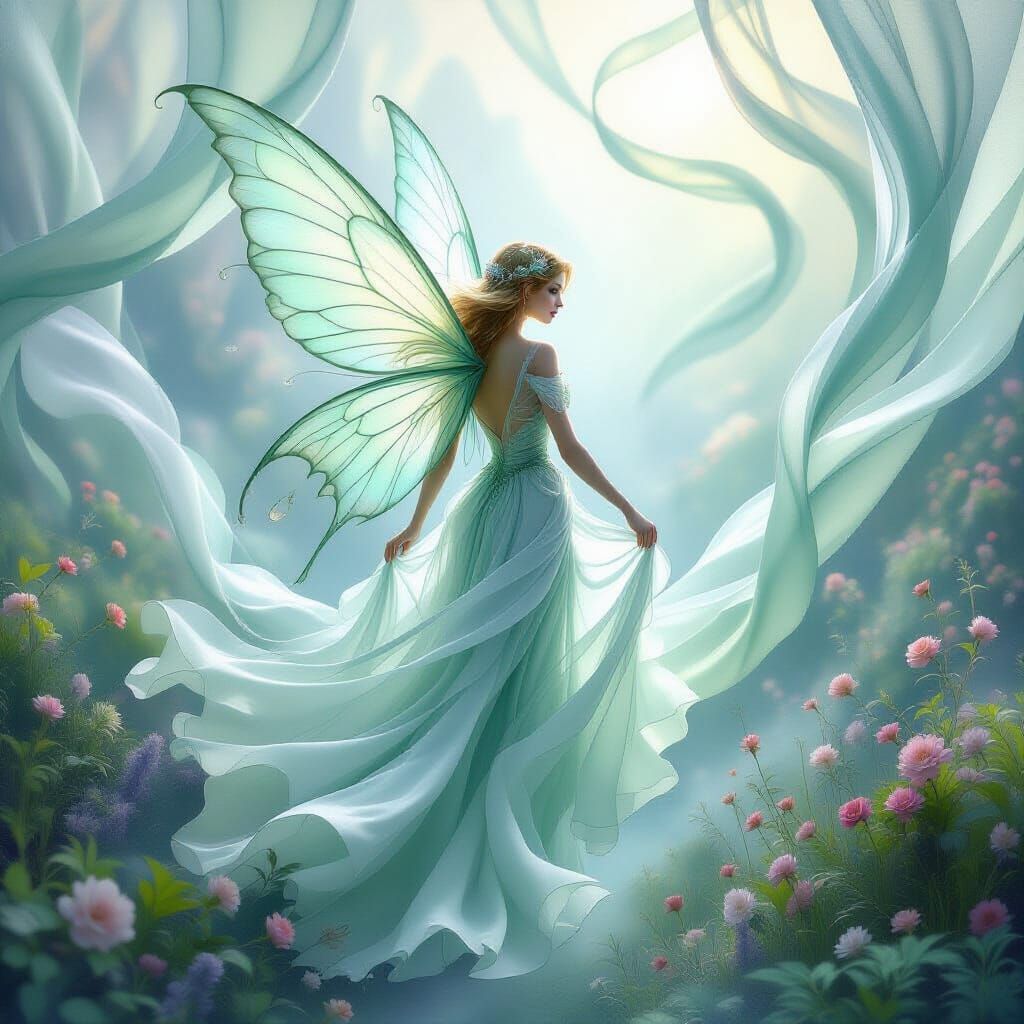 Ethereal Fairy in Dreamlike Pastel Vista
