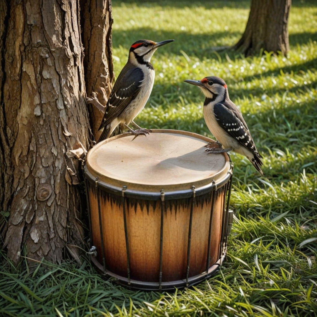 Woodpeckers Perform on a Vibrant Drum in a Sunny Clearing