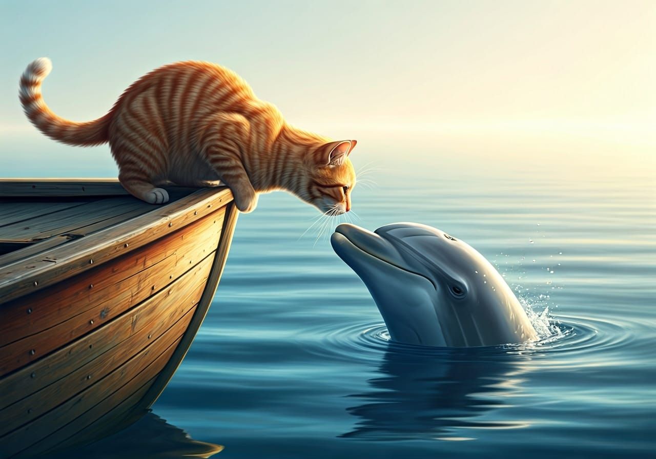Cat Meets Dolphin: A Whimsical Waterside Encounter