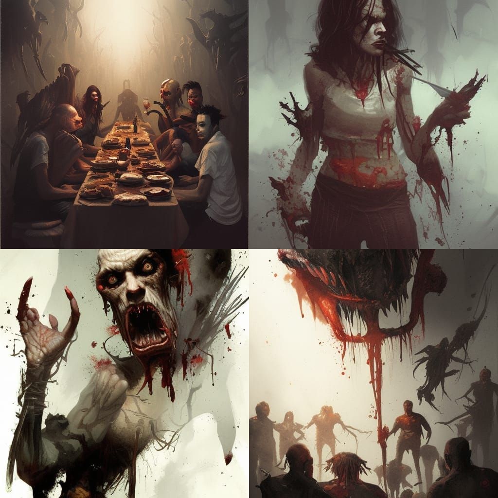 Sinister Cannibal Feast in Dark Fantasy Style
