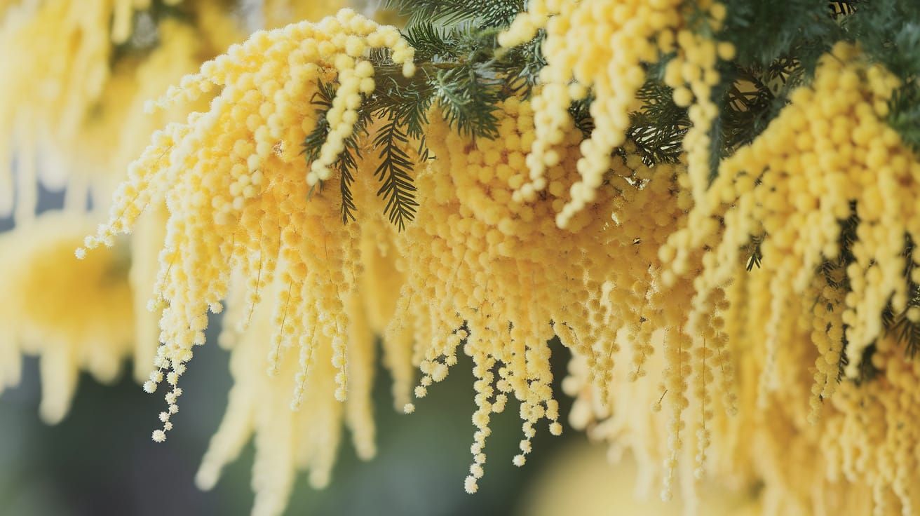 Vibrant Yellow Mimosa Blooms in Abundance