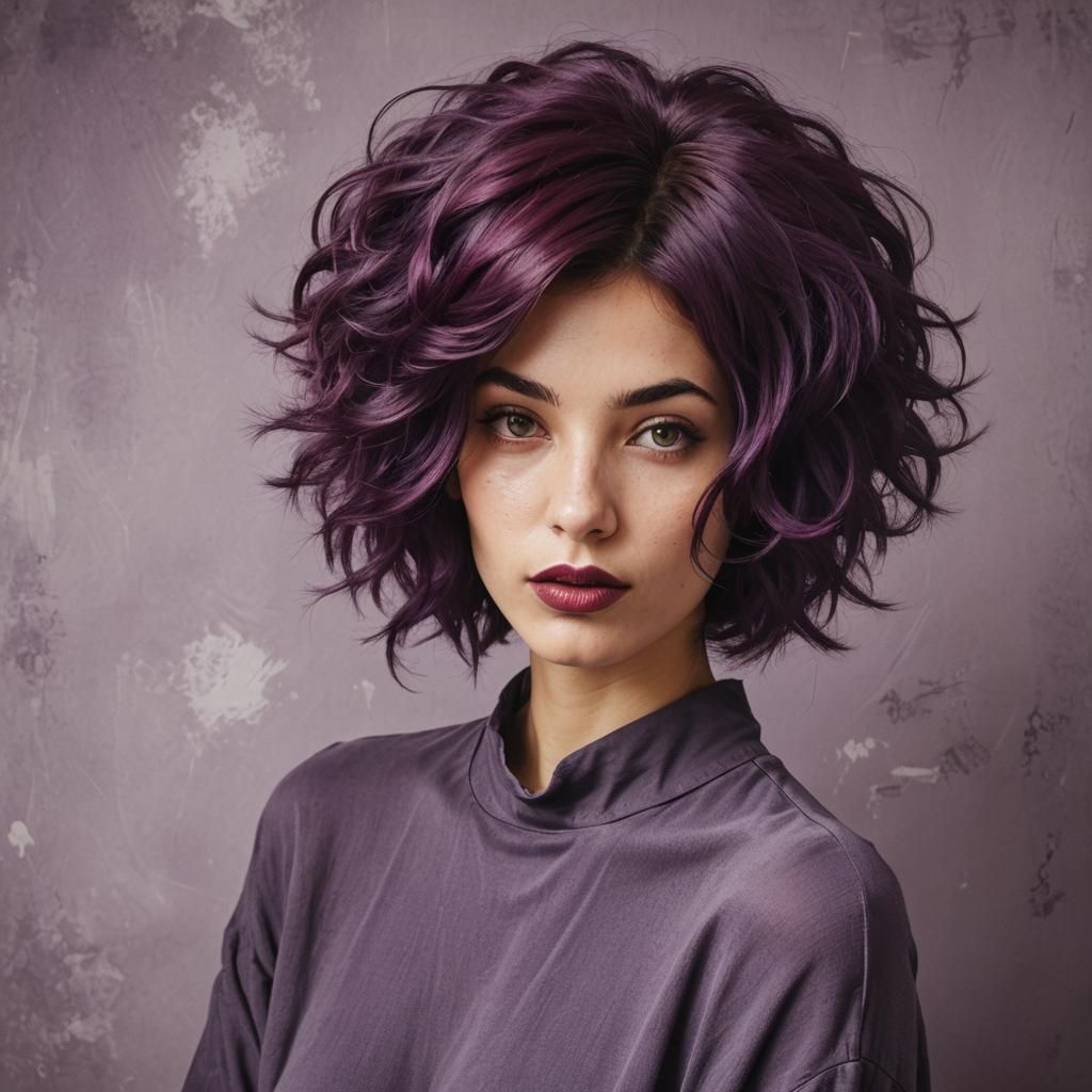 Girl with aubergine hair