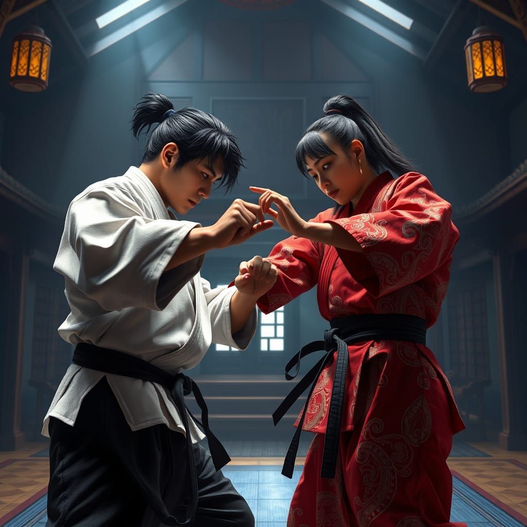 Kazuya and Christie Kickboxing in Ornate Dojo