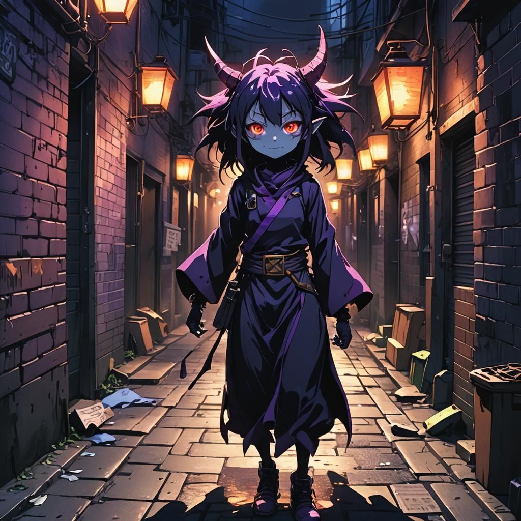 Anime Shadow Demon Goblin in Dark Alleyway