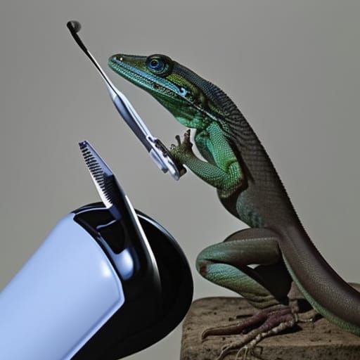 Lizard Shaving with Electric Razor