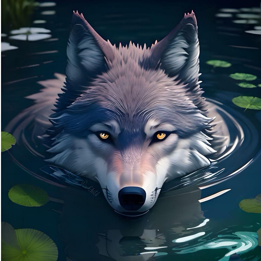 Wolf swimming in crystal lake